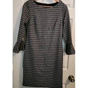 Jessica Howard Shift Dress 10 Black Metallic 3/4 Flutter Sleeves Lined Knee lgth